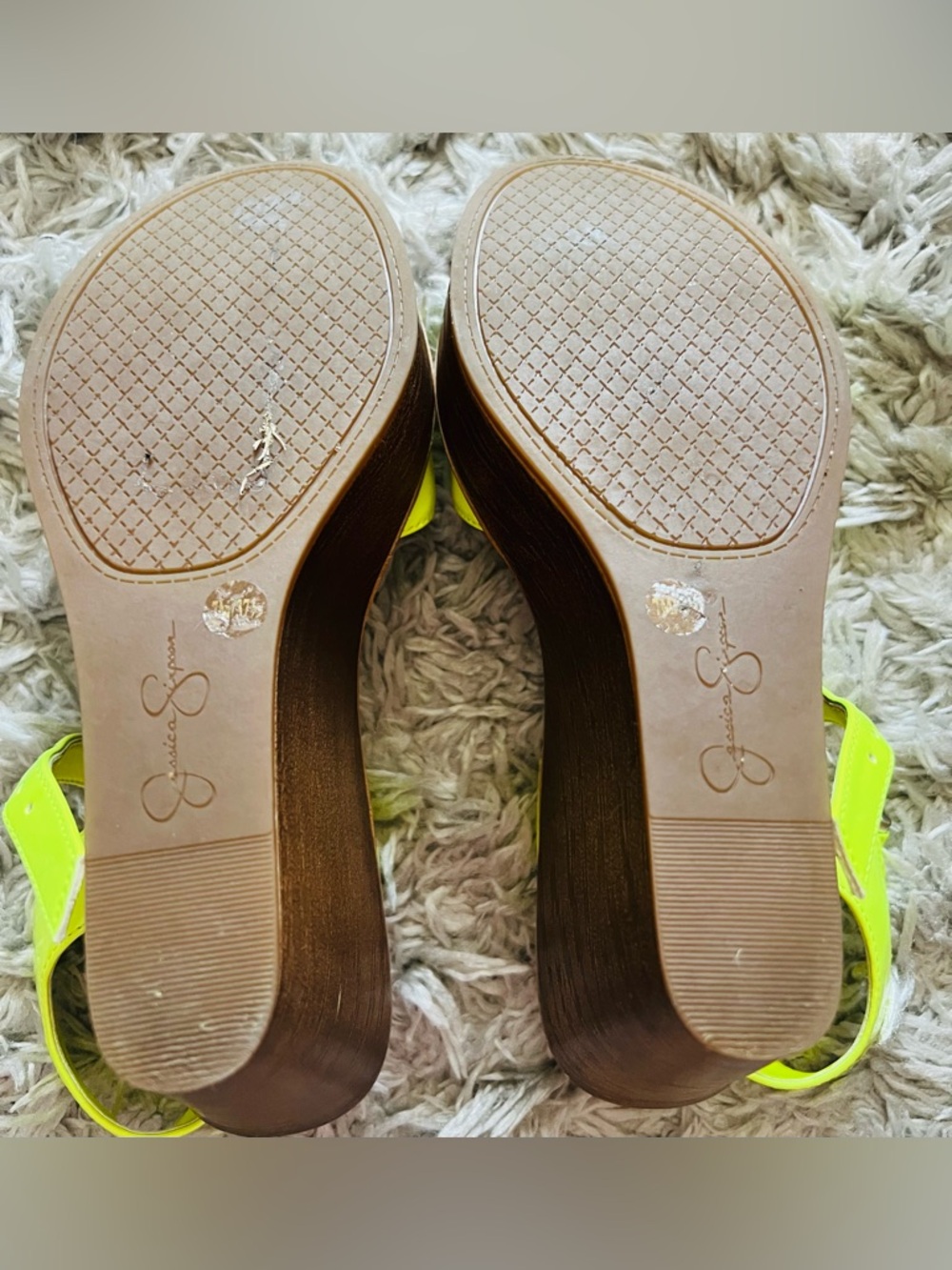 Jessica Simpson Neon Yellow Wedge Sandals - Women's Platform Heel - Picture 5 of 6